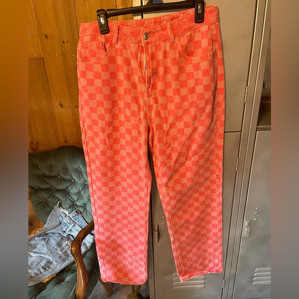Pink Lily Checkered Jeans